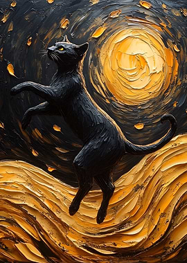 Black Cat in Impasto Style