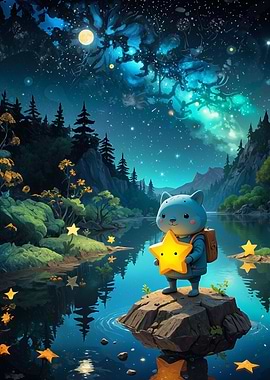 Cute Cat with Star in Nature