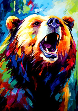 Colorful Roaring Bear Painting