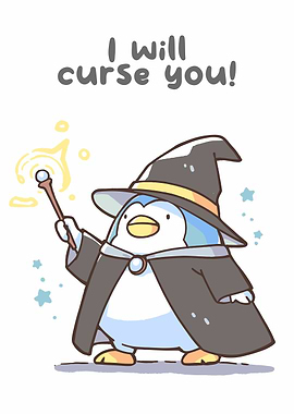 Penguin Wizard Cartoon with Curse