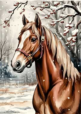 Horse in Winter Landscape