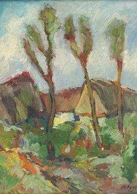 Impressionistic Landscape Painting with Trees