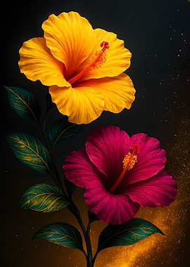 Hibiscus Flowers: Yellow and Pink Bloom