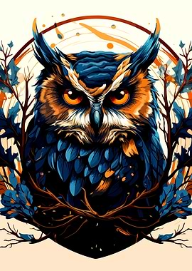 Majestic Owl Portrait with Floral Accents