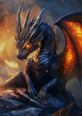 Majestic Dragon with Fiery Wings