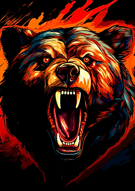 Roaring Bear Portrait - Digital Art