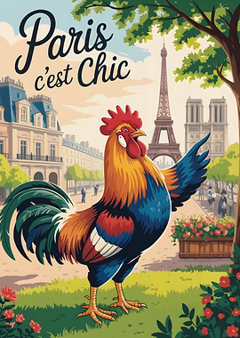 Paris c'est Chic Rooster Illustration