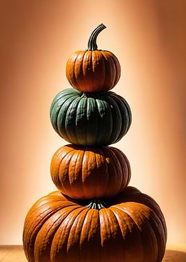 Stacked Pumpkins: Autumn Harvest Still Life