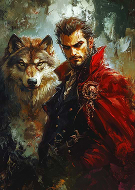 Man with Wolf in Dark Fantasy