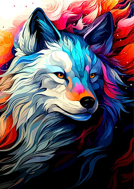 Colorful Wolf Portrait