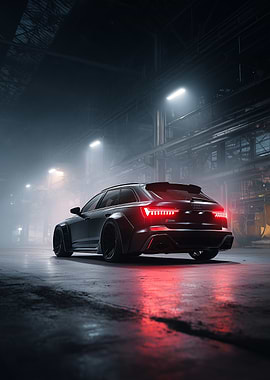 Sleek Black Audi RS6 Avant in Garage