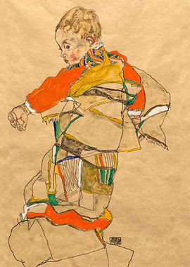 Egon Schiele's Child in Colorful Clothes