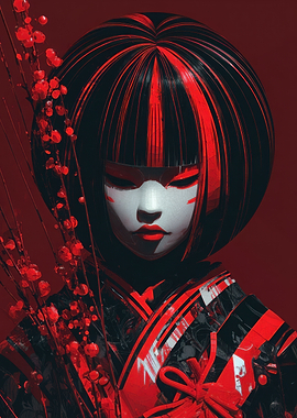 Red and Black Geisha Portrait