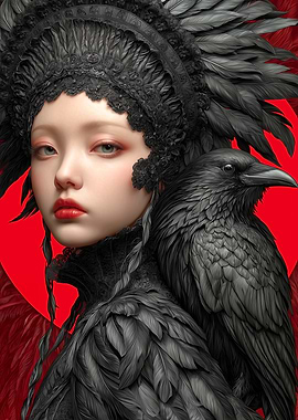 Raven Queen Portrait with Red Backdrop