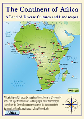 Africa Continent Map with Cities