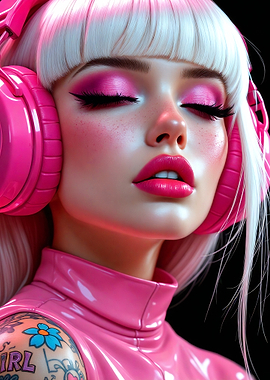 Pink Aesthetic Girl with Headphones