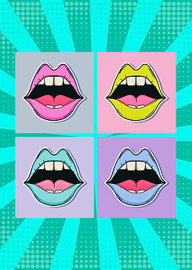 Pop Art Lips Colorful Mouths