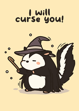 Cartoon Skunk Witch with Magic Wand