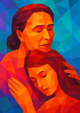 Geometric Mother and Daughter Embrace