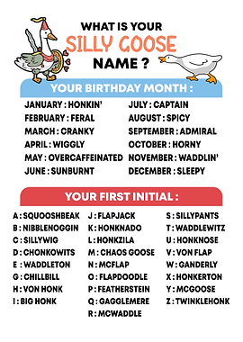 Silly Goose Name Generator Chart