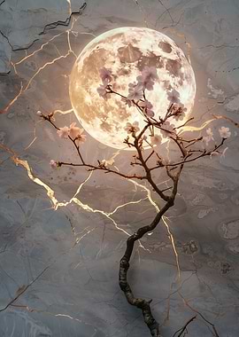 Moonlit Cherry Blossom Kintsugi Art
