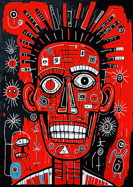 Abstract Red Face with White Details