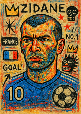 Zidane portrait in Basquiat style