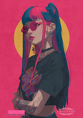 Pink and Blue Haired Woman Illustration