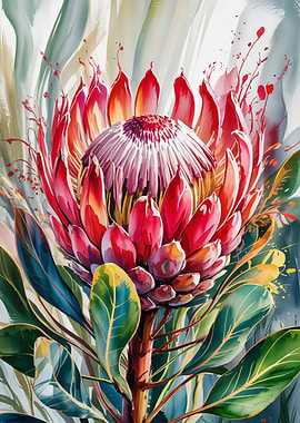Protea Flower Watercolor Painting