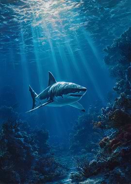 Great White Shark Underwater Scene