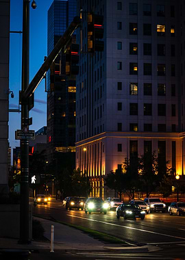 Denver street at night with cars