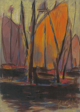 Abstract Boats Pastel Painting