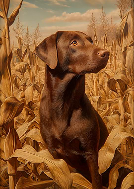 Chocolate Labrador in Cornfield