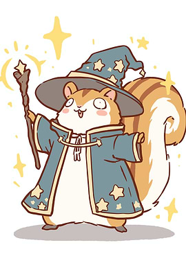 Squirrel Wizard Cartoon Illustration
