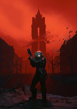 Cronos Futuristic Soldier in Red Landscape