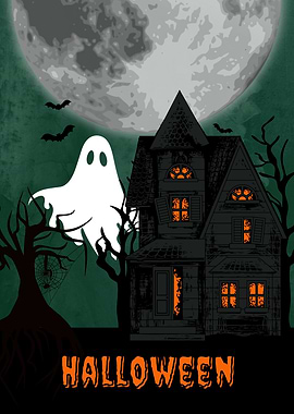 Halloween Haunted House with Ghost