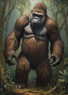 Powerful Gorilla in Jungle Illustration