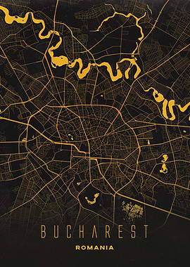 Bucharest, Romania City Map Artwork - Modern Minimalist Street Map of Bucharest's Iconic Urban Landscape