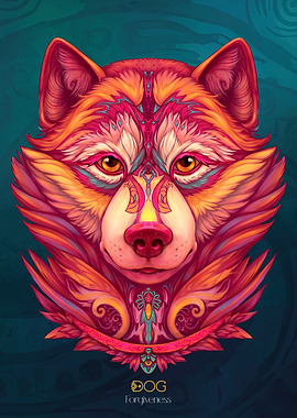 Colorful Dog Portrait with Ornamental Details