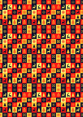 Festive Christmas Pattern with Deer and Trees