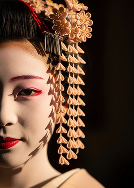 Geisha Portrait with Traditional Hair Ornament