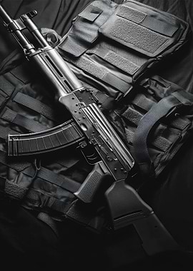 Black AK-47 on Tactical Vest