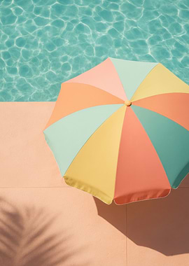 Pastel Beach Umbrella - Poolside - Pool Retro Summer Vacation