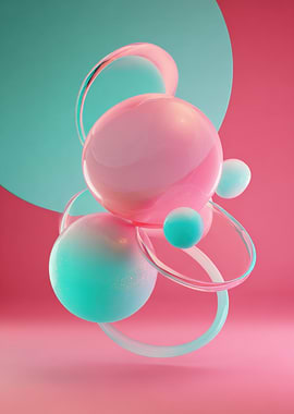 Abstract Pink and Teal Spheres Composition