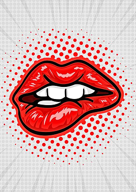 Pop Art Biting Lips Illustration