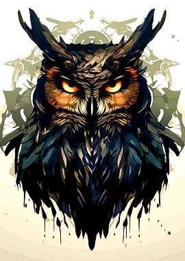 Stylized Owl Portrait with Dripping Paint