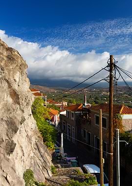 Picturesque European Village Street Scene, Molivos, Greek Island