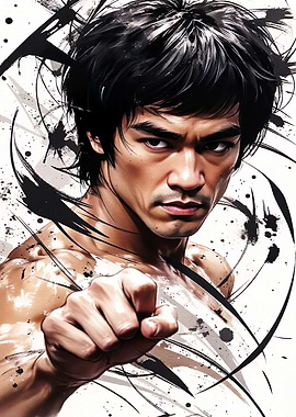 Bruce Lee Portrait with Ink Splatters