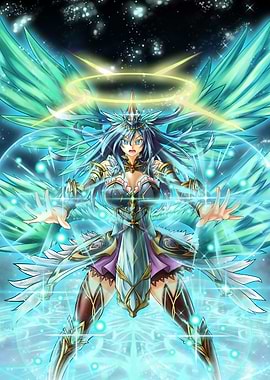 Anime Angel Warrior with Wings and Halo