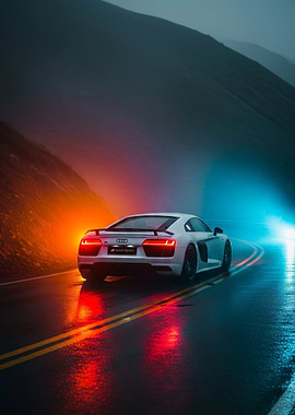 Audi R8 on a wet road